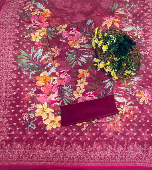 Chinon Wine Suit Fabric / Phoolon Ka Ghar