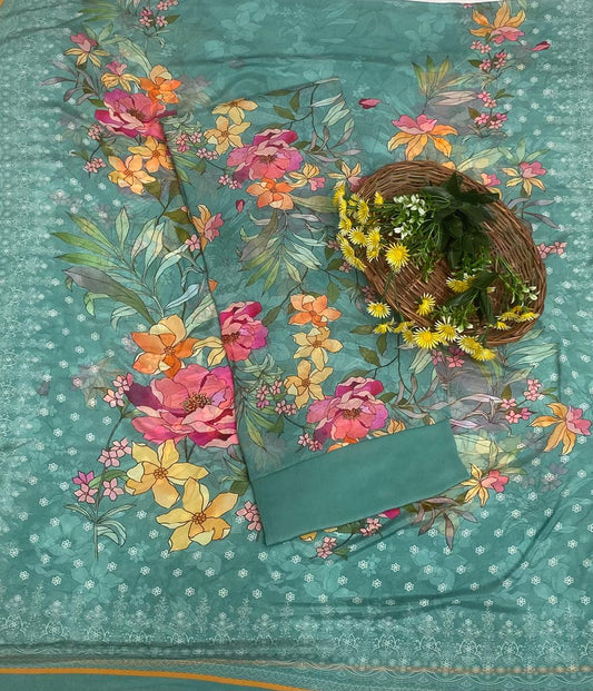 Chinon Dusty Sea Green Suit Fabric / Phoolon Ka Ghar