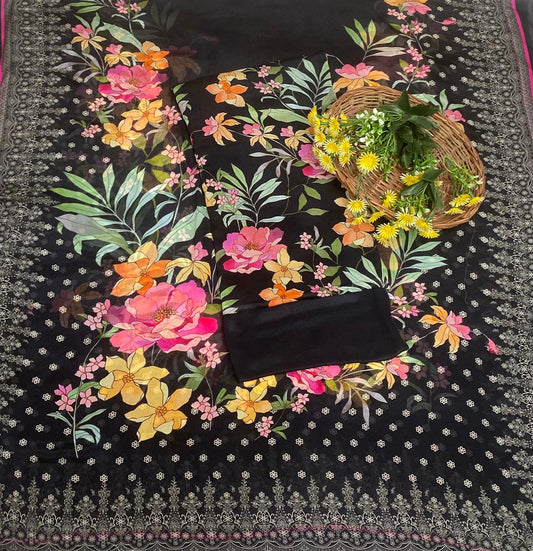 Chinon Black Suit Fabric / Phoolon Ka Ghar