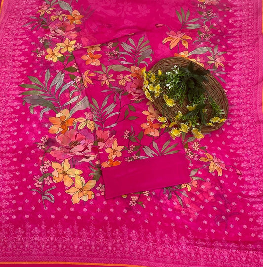 Chinon Magenta Suit Fabric / Phoolon Ka Ghar