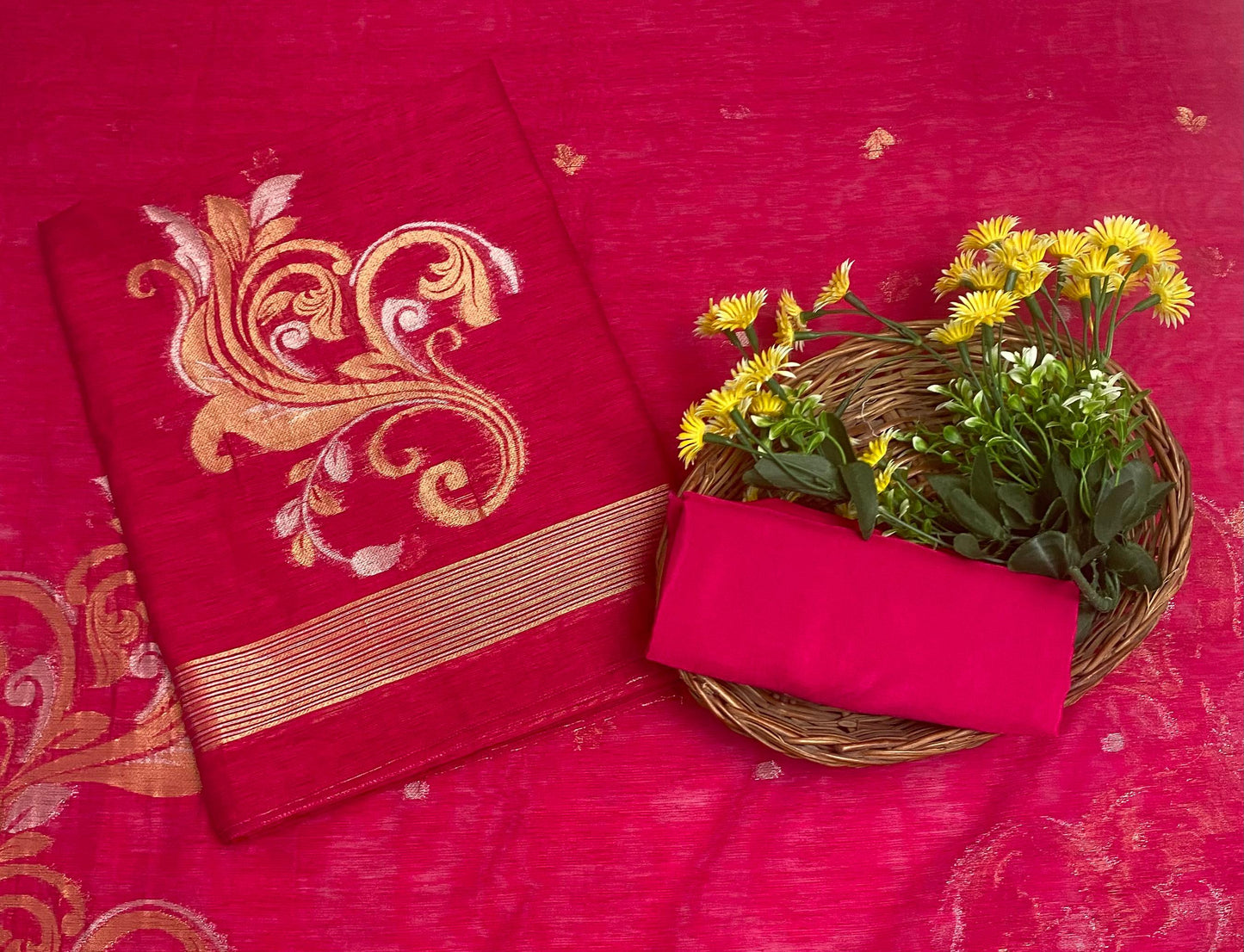 Jamdani Magenta Suit Fabric / Jamdani Suits