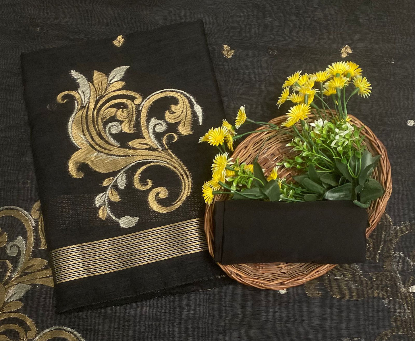 Jamdani Black Suit Fabric / Jamdani Suits