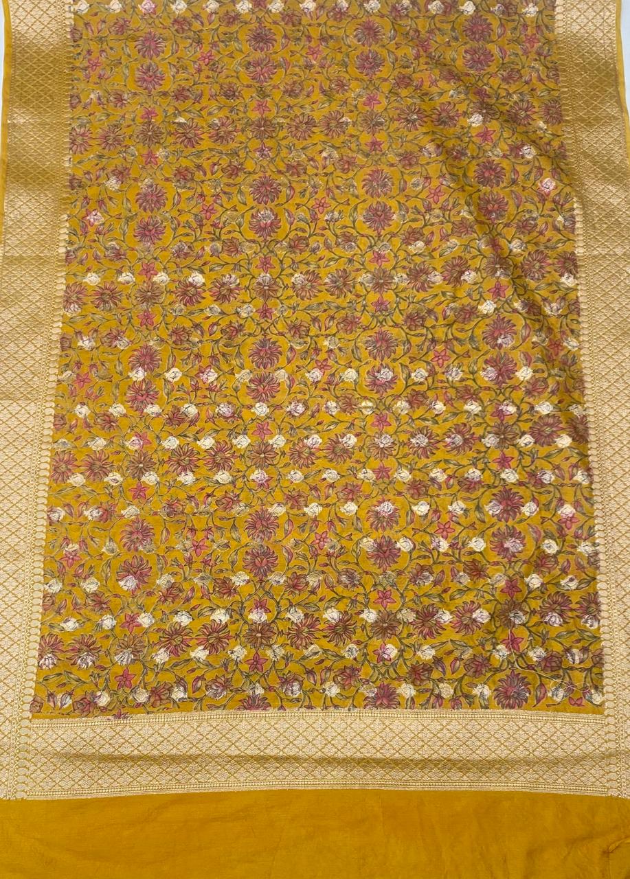 Pure Maheshwari Mustard Suit Fabric / Festive Vibe