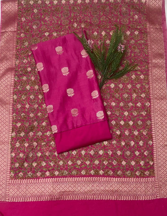 Pure Maheshwari Magenta Suit Fabric / Festive Vibe