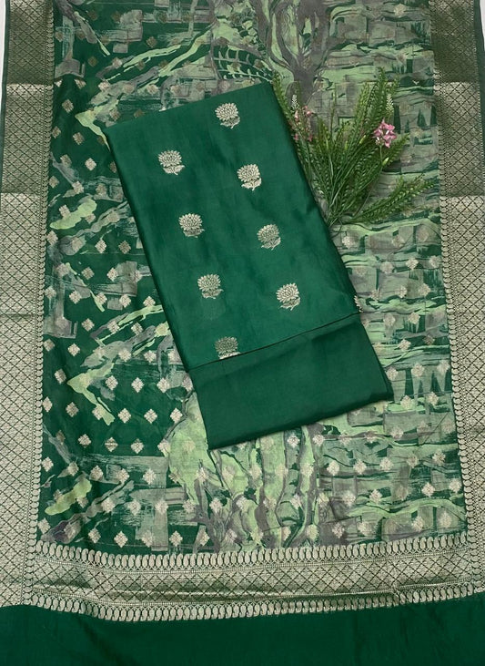 Pure Maheshwari Dark Green Suit Fabric / Festive Vibe