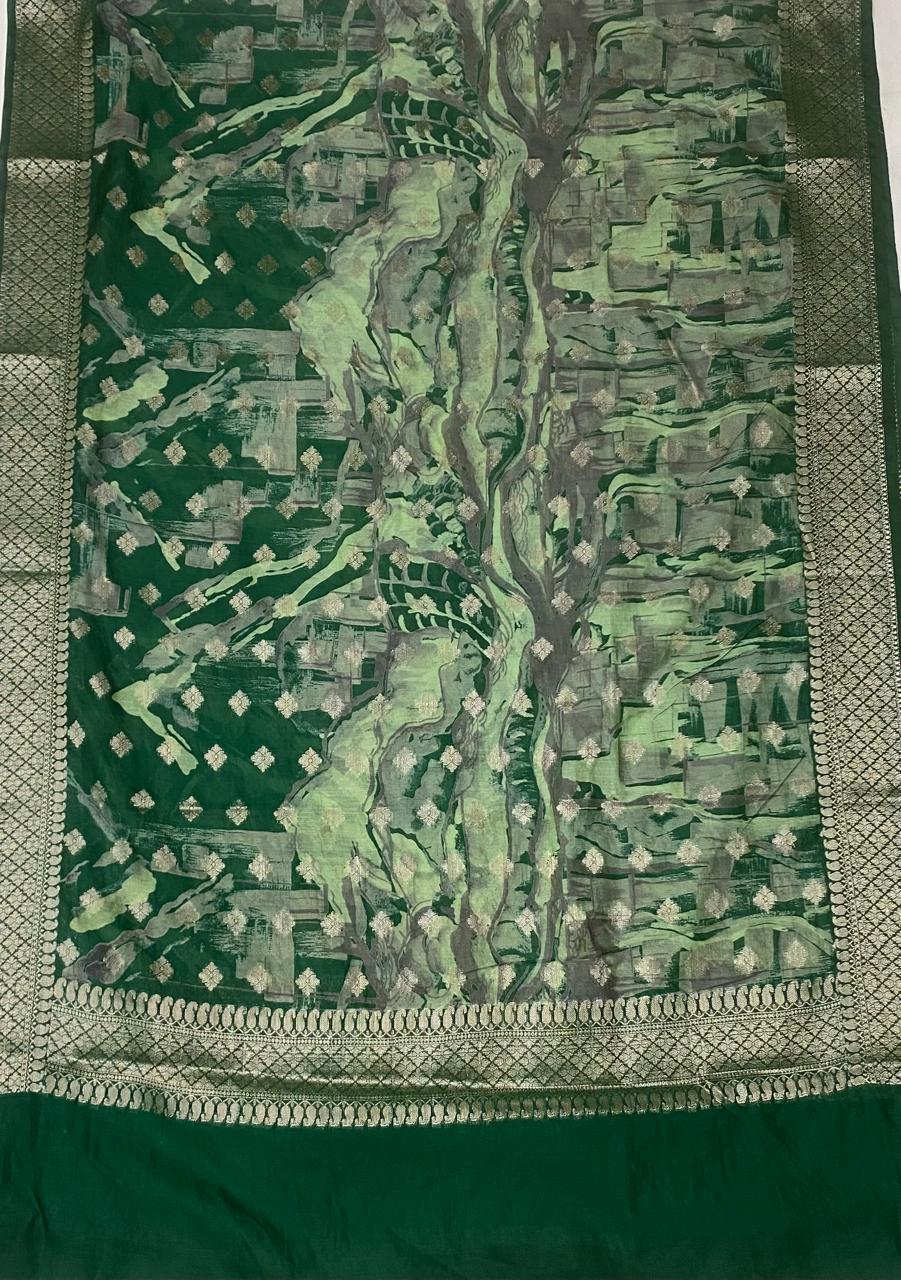 Pure Maheshwari Dark Green Suit Fabric / Festive Vibe