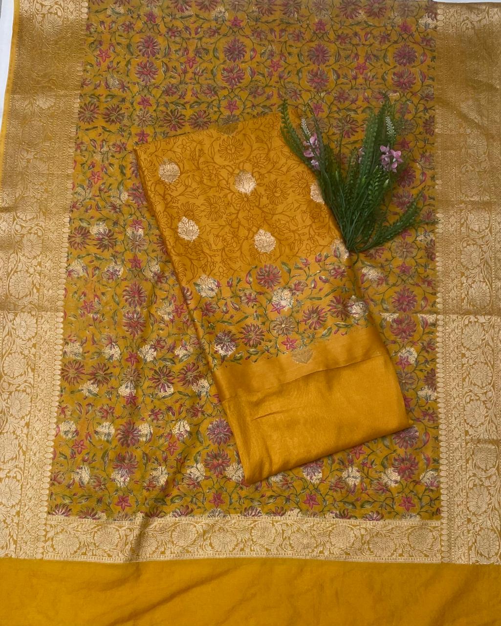 Pure Maheshwari Mustard Suit Fabric / Festive Vibe