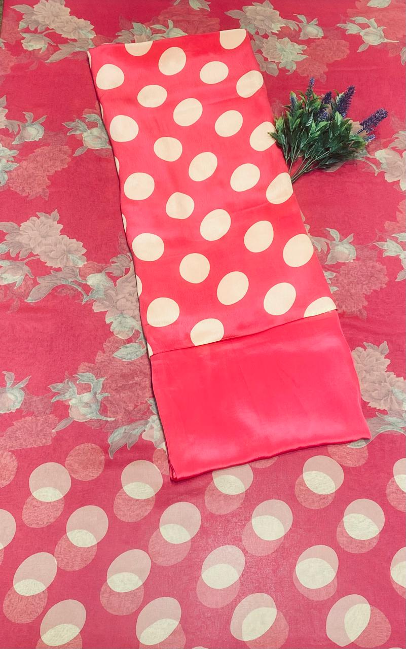 Crepe Polka Peach Suit Fabric/ Polka Story