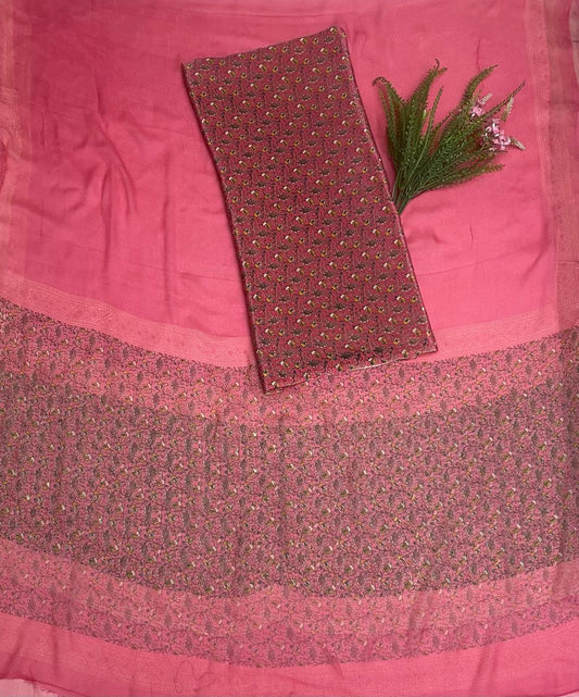 Crepe Pink Suit Fabric / Phoolon Ka Ghar
