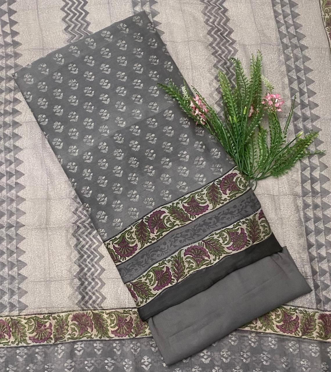 Pure Mal Cotton Grey Suit Fabric/ Cotton Bazaar