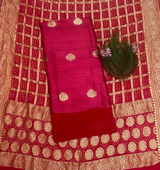Banarasi Silk Hot Pink Suit Fabric/ Karwachauth Collection