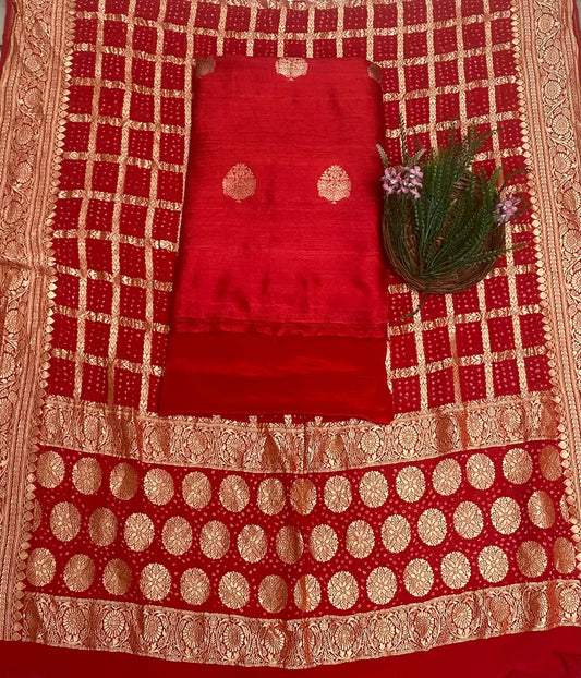 Banarasi Silk Red Suit Fabric/ Karwachauth Collection