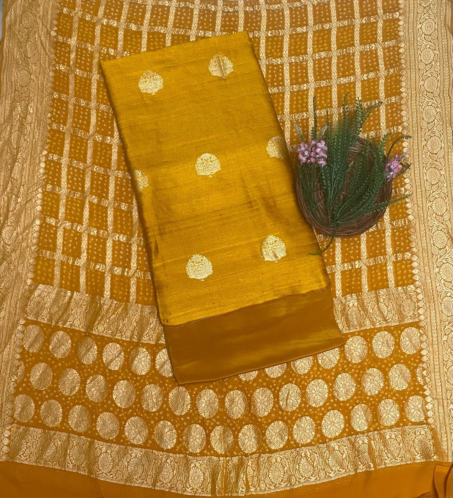 Banarasi Silk Musturd Yellow Suit Fabric/ Karwachauth Collection