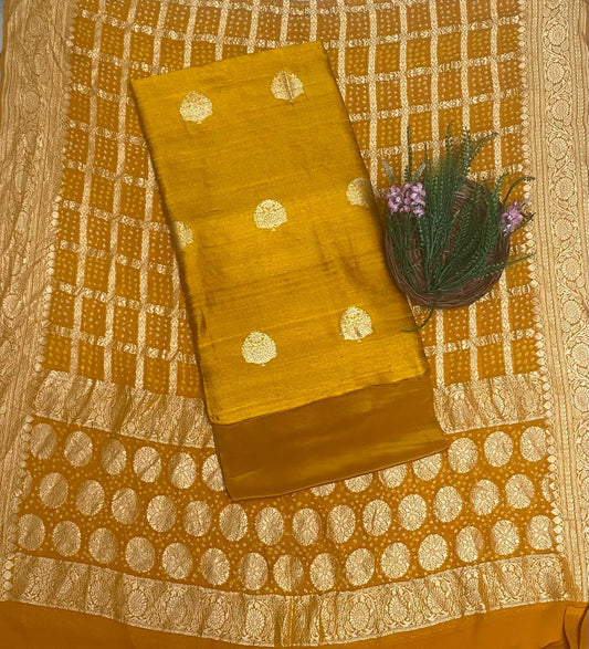 Banarasi Silk Musturd Yellow Suit Fabric/ Karwachauth Collection