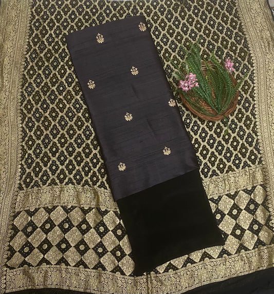 Banarasi Silk Black Suit Fabric/ Karwachauth Collection
