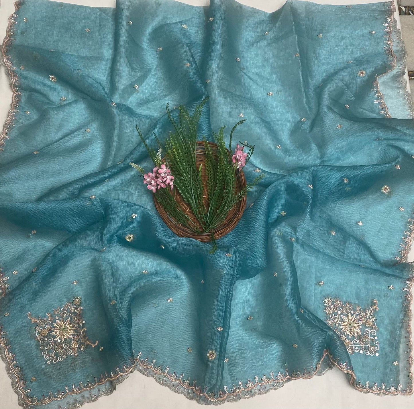 Crush Tissue Dark Sea Green Suit Fabric/ Karwachauth Collection PT 2