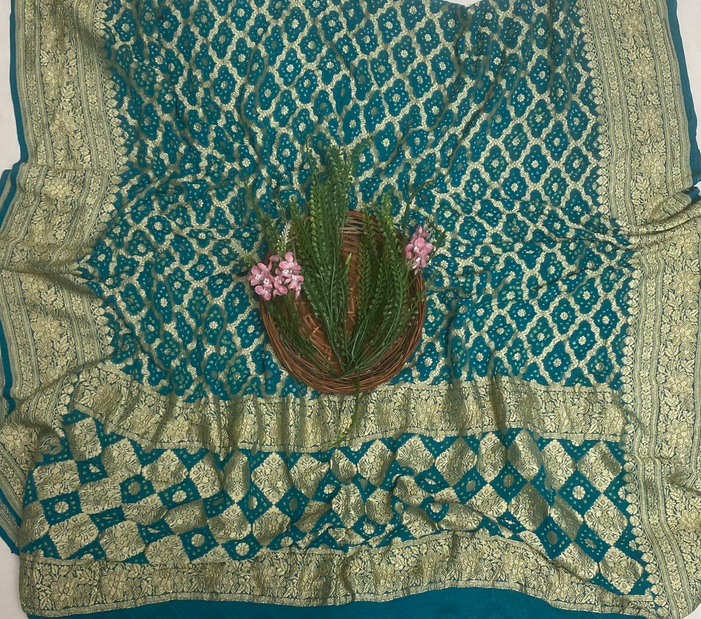 Banarasi Silk Peacock Blue Suit Fabric/ Karwachauth Collection