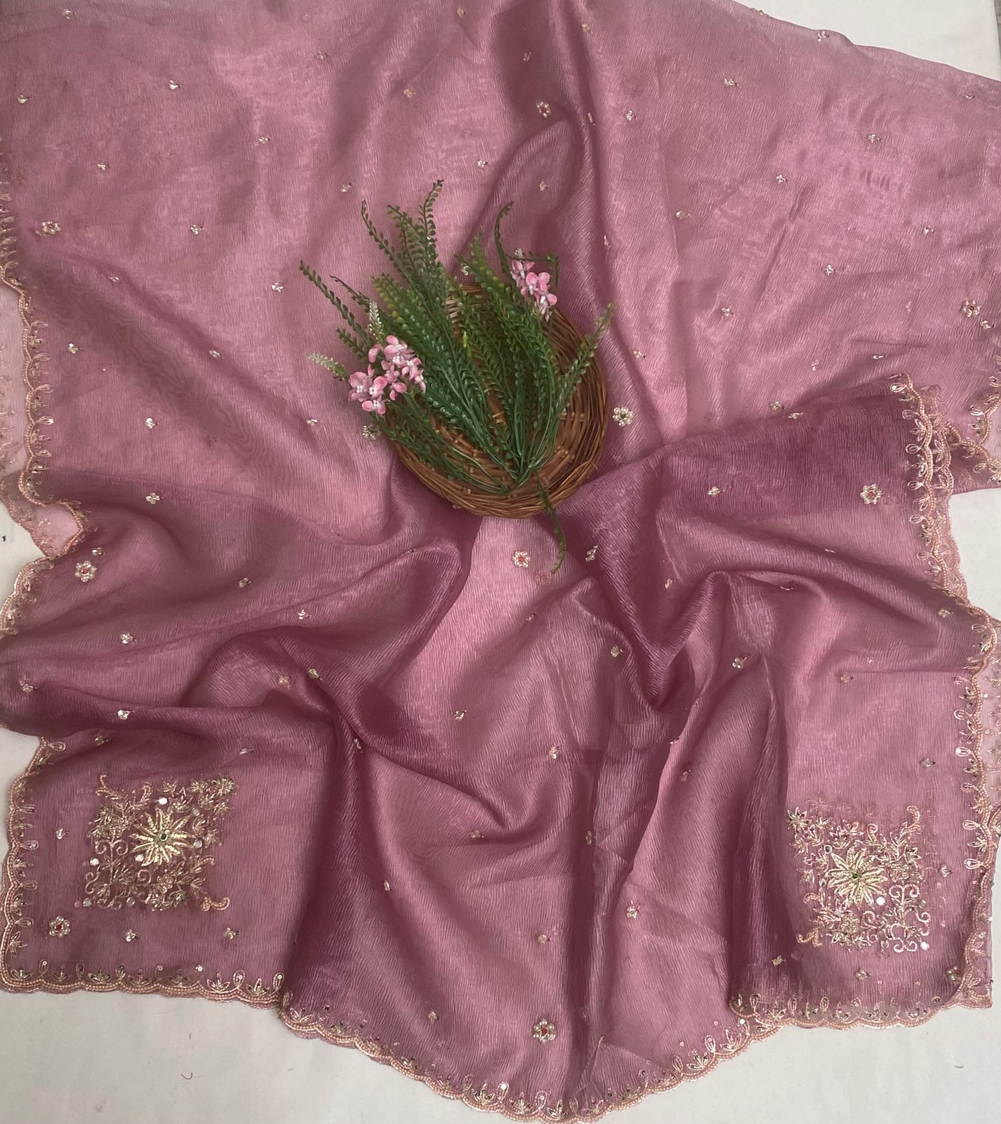 Crush Tissue Pink Suit Fabric/ Karwachauth Collection
