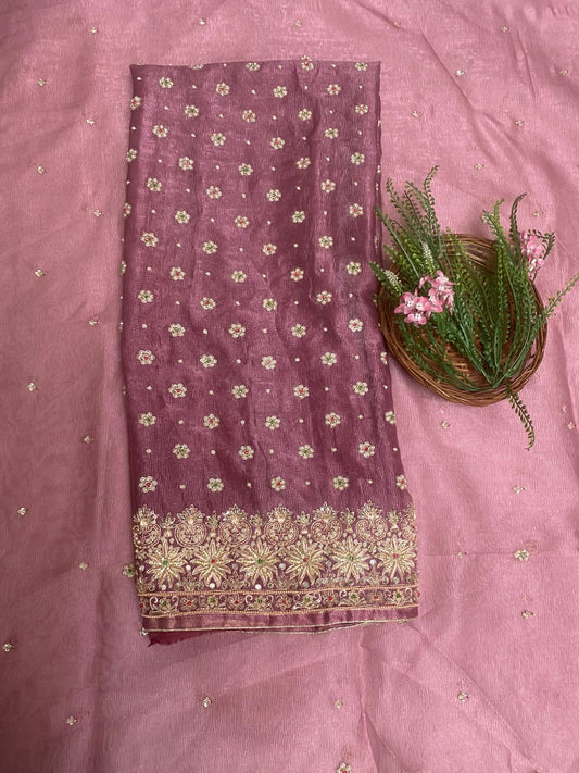 Crush Tissue Pink Suit Fabric/ Karwachauth Collection