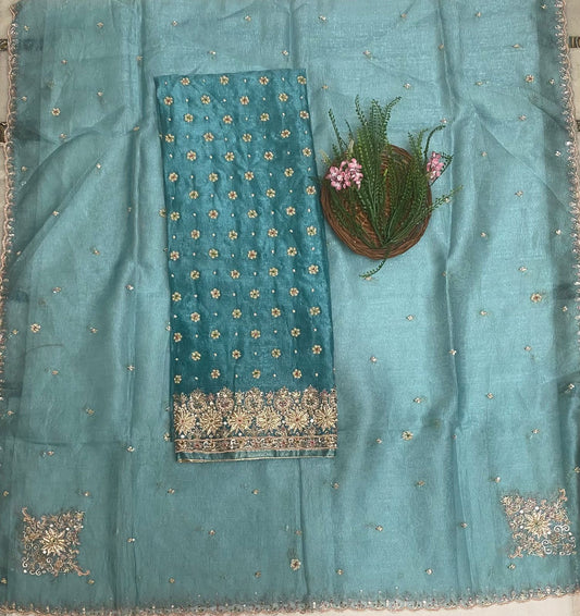 Crush Tissue Dark Sea Green Suit Fabric/ Karwachauth Collection PT 2