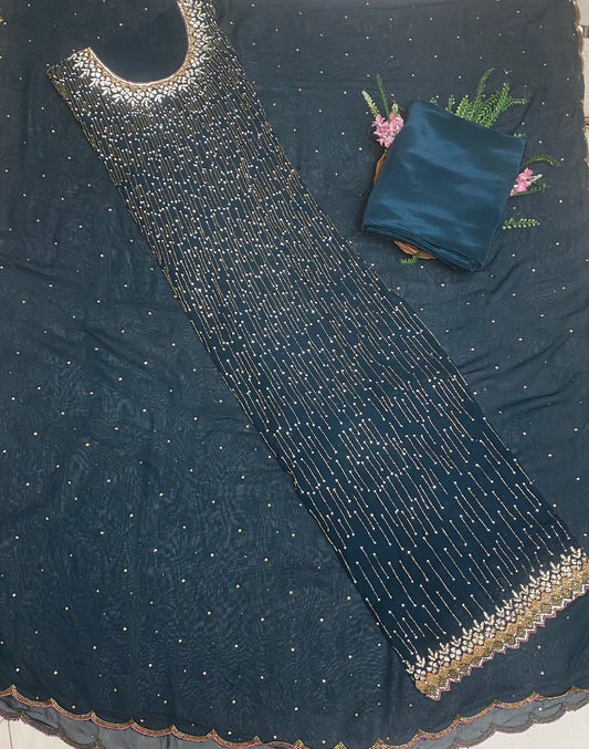 Georgette Navy Blue Suit Fabric/ Karwachauth Collection