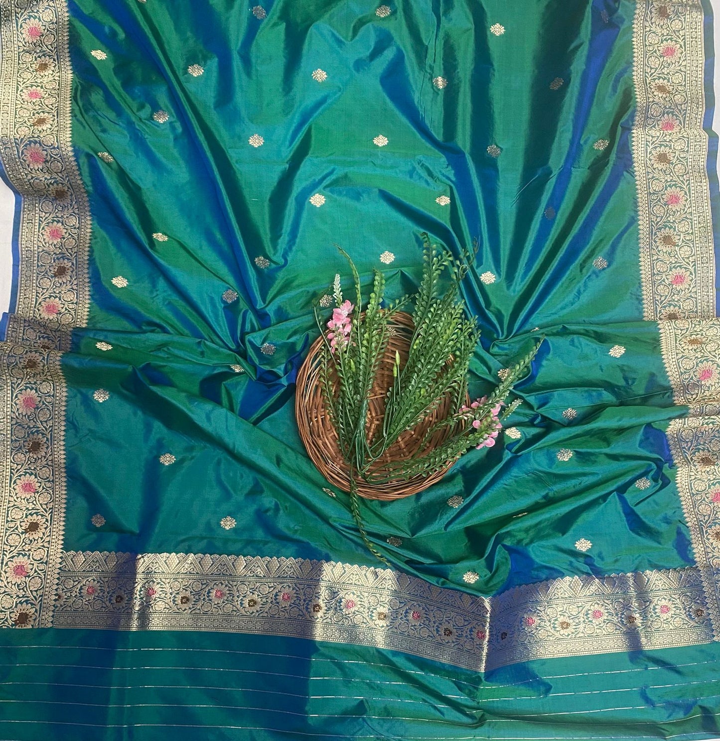 Pure Silk Greenish Blue Suit Fabric/ Karwachauth Collection
