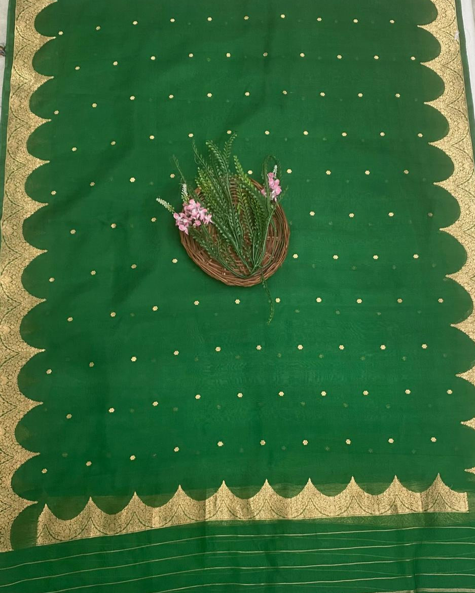 Pure Silk Green Suit Fabric / Banarasi Baithak
