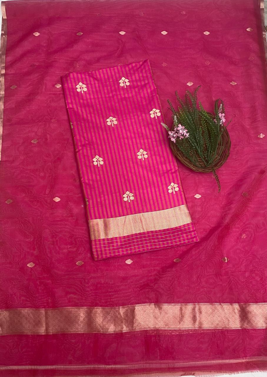 Pure Silk Magenta Suit Fabric / Banarasi Baithak