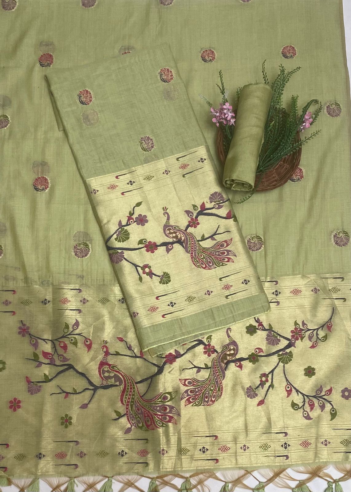 Jamdani Pista Green Suit Fabric / Jamdani Suits