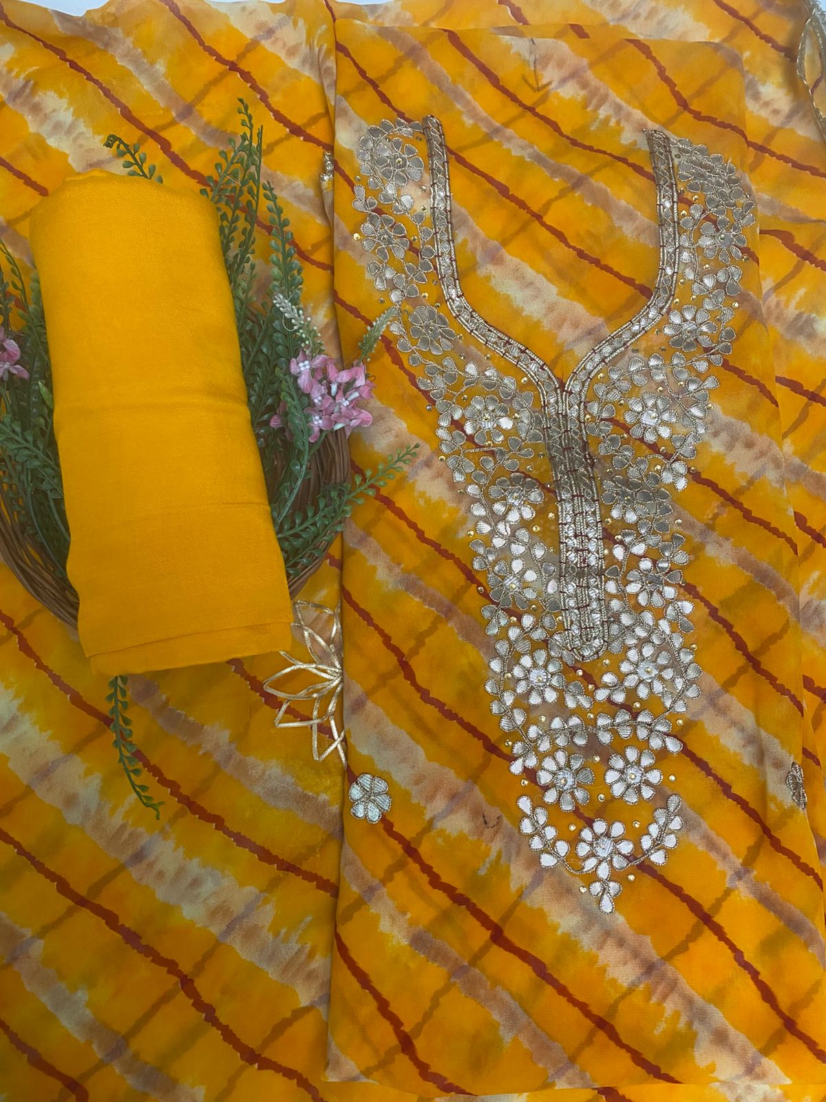 Georgette Yellow Suit Fabric / Festive Vibe