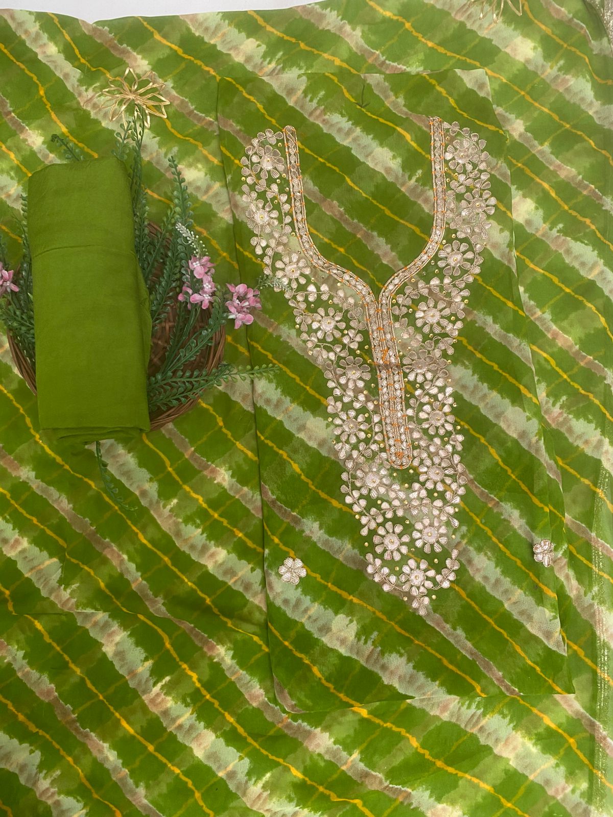 Georgette Green Suit Fabric / Festive Vibe
