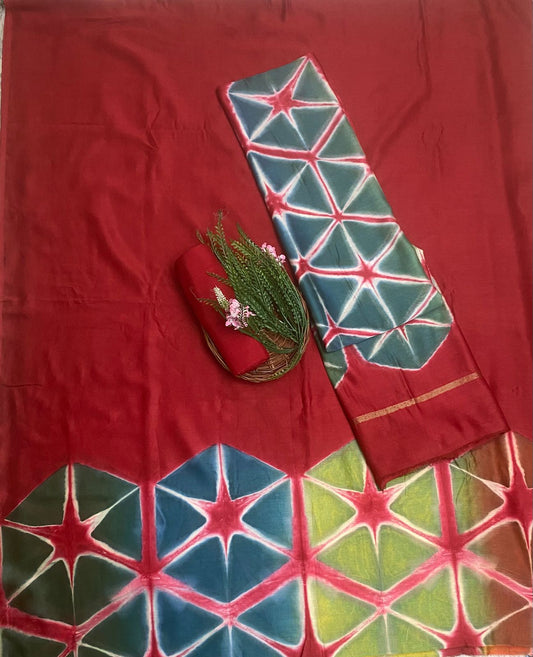 Pure Maheshwari Red Suit Fabric / Festive Vibe