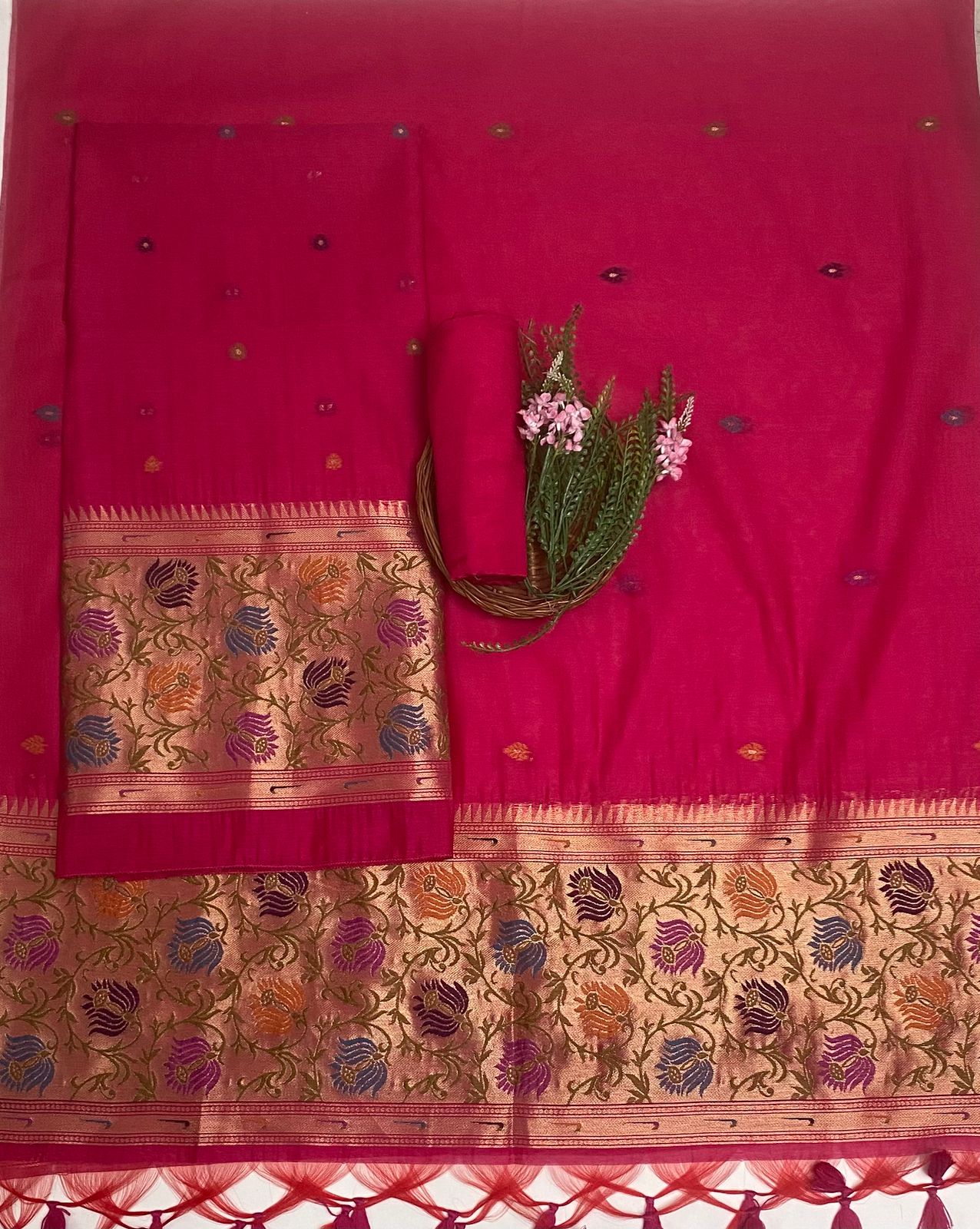 Jamdani Magenta Suit Fabric / Jamdani Suits