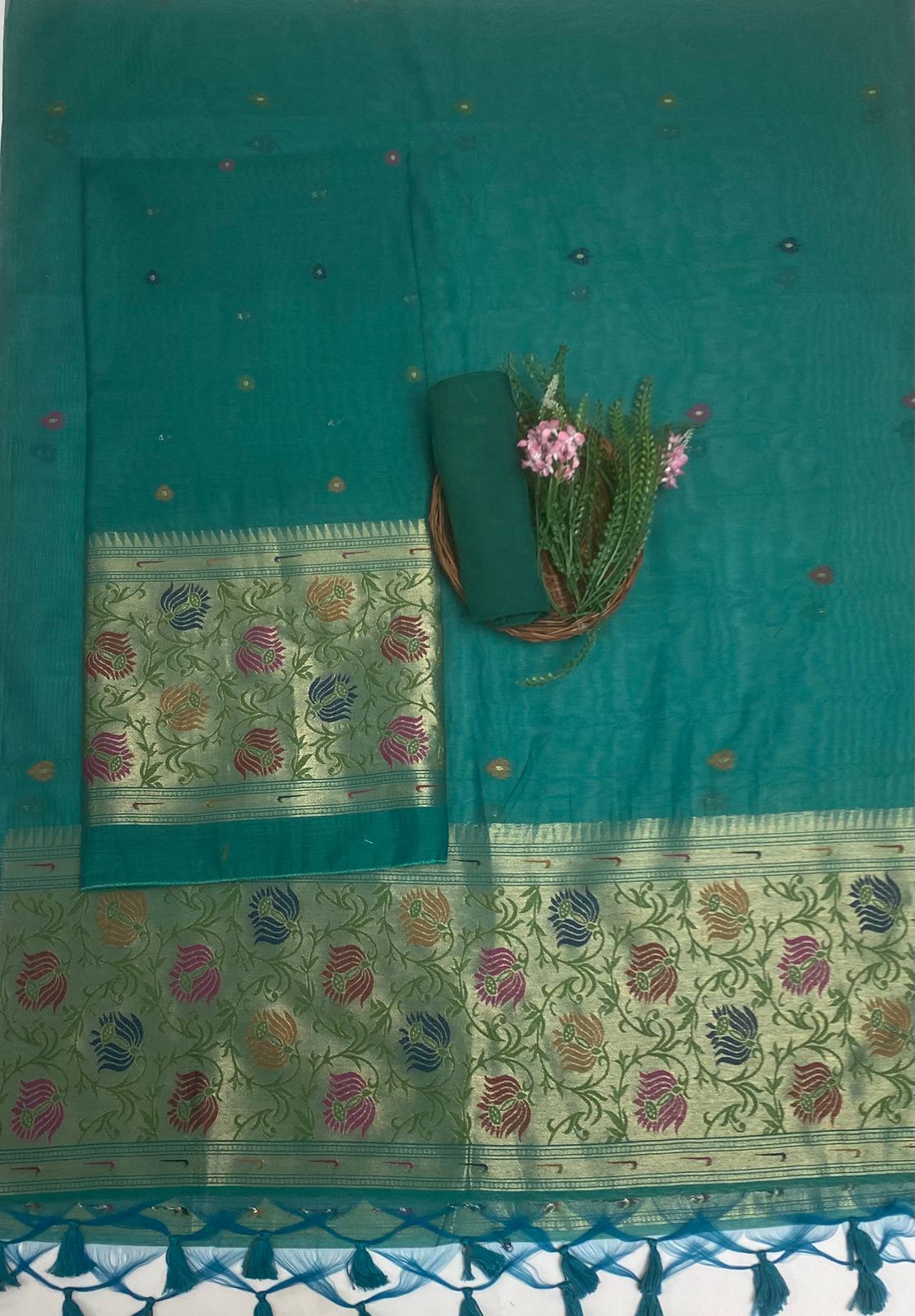 Jamdani Dark Sea Green Suit Fabric / Jamdani Suits