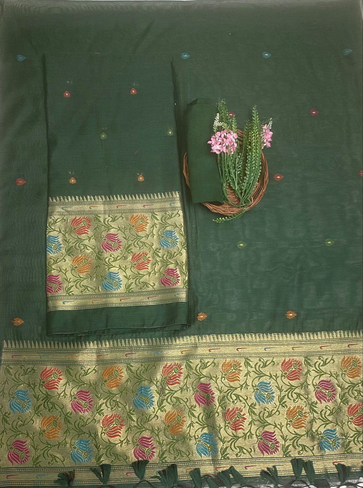 Jamdani Dark Green Suit Fabric / Jamdani Suits