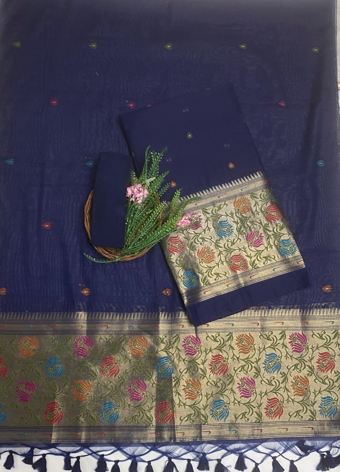 Jamdani Navy Blue Suit Fabric / Jamdani Suits
