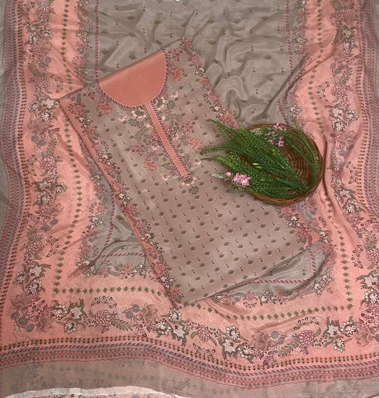 (Pre-Order) Crepe Peach Suit Fabric / Phoolon Ka Ghar