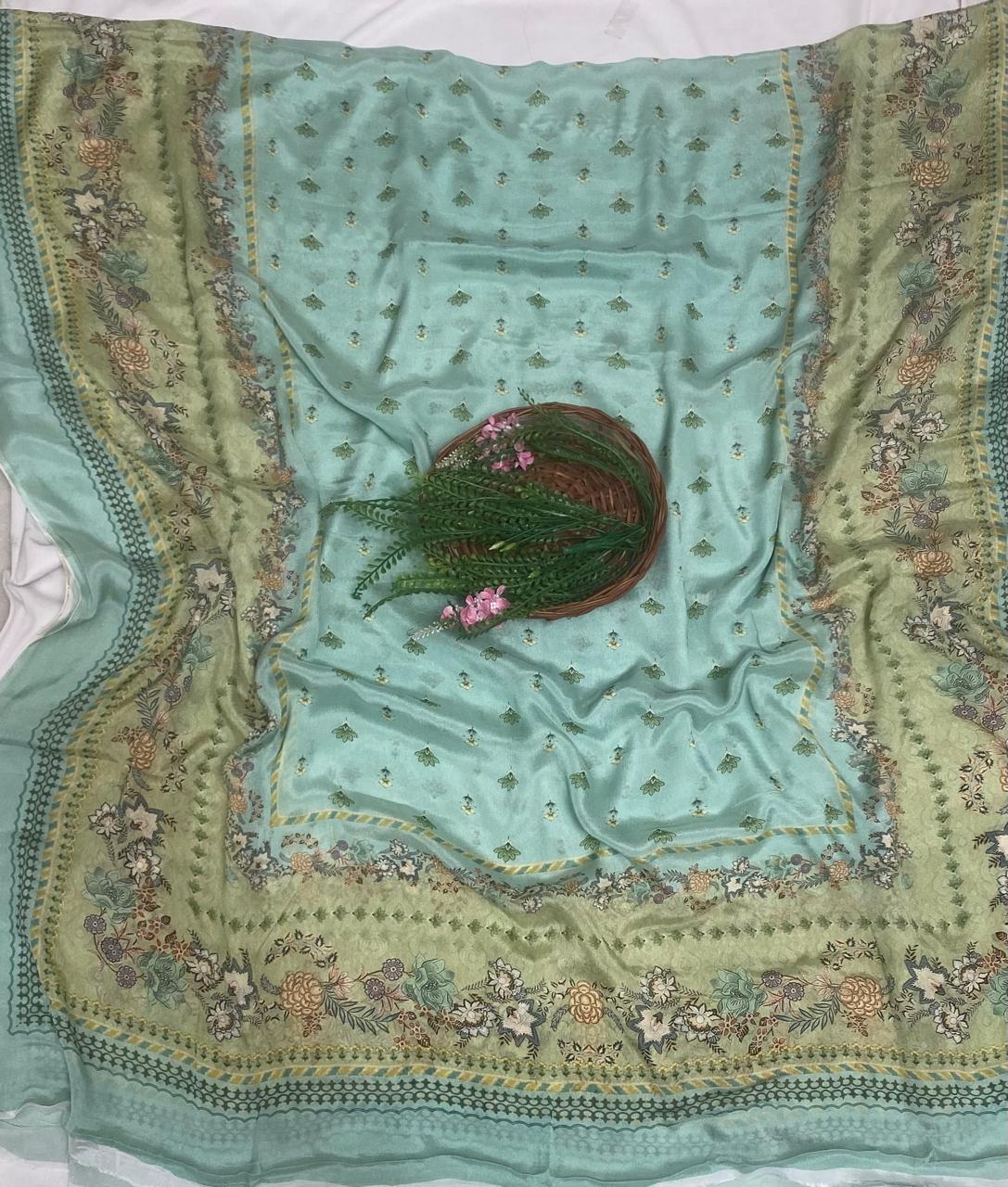 (Pre-Order) Crepe Sea Green Suit Fabric / Phoolon Ka Ghar