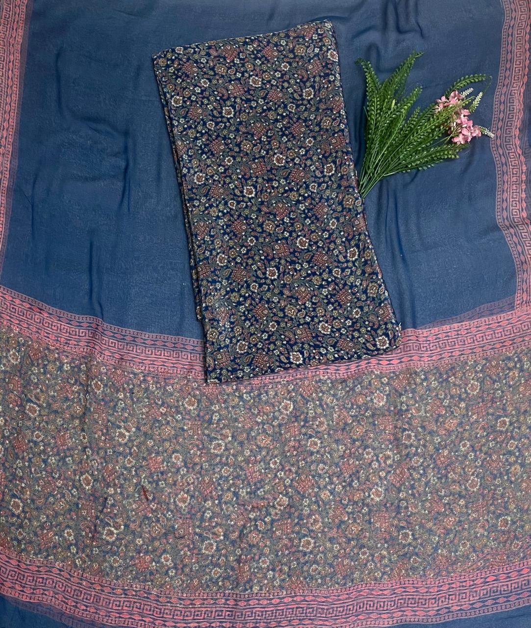 Crepe Navy Blue Suit Fabric / Phoolon Ka Ghar