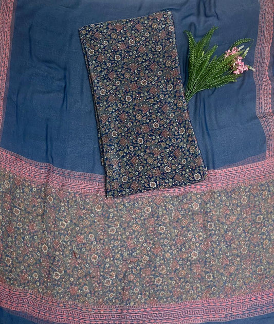 Crepe Navy Blue Suit Fabric / Phoolon Ka Ghar