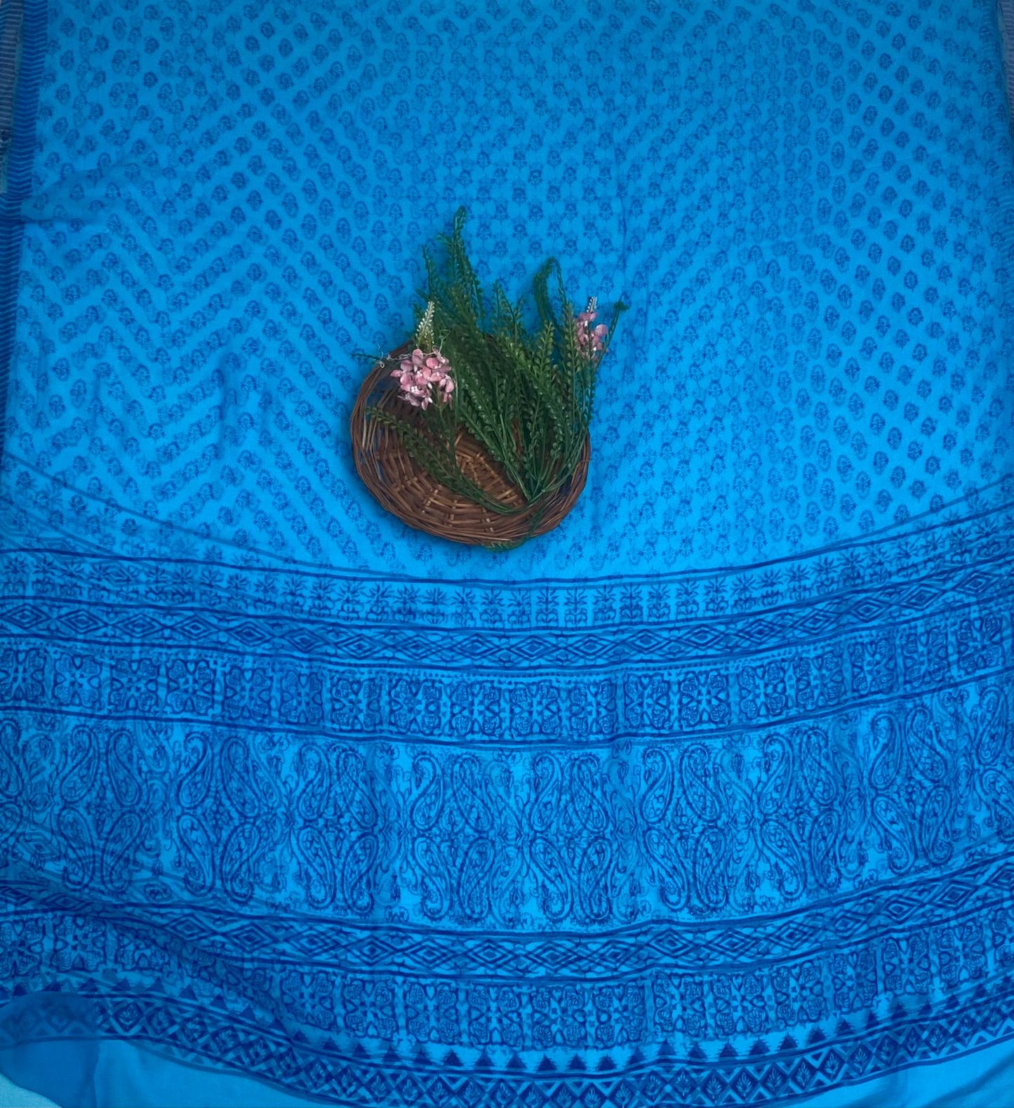 Crepe Blue Suit Fabric / Phoolon Ka Ghar