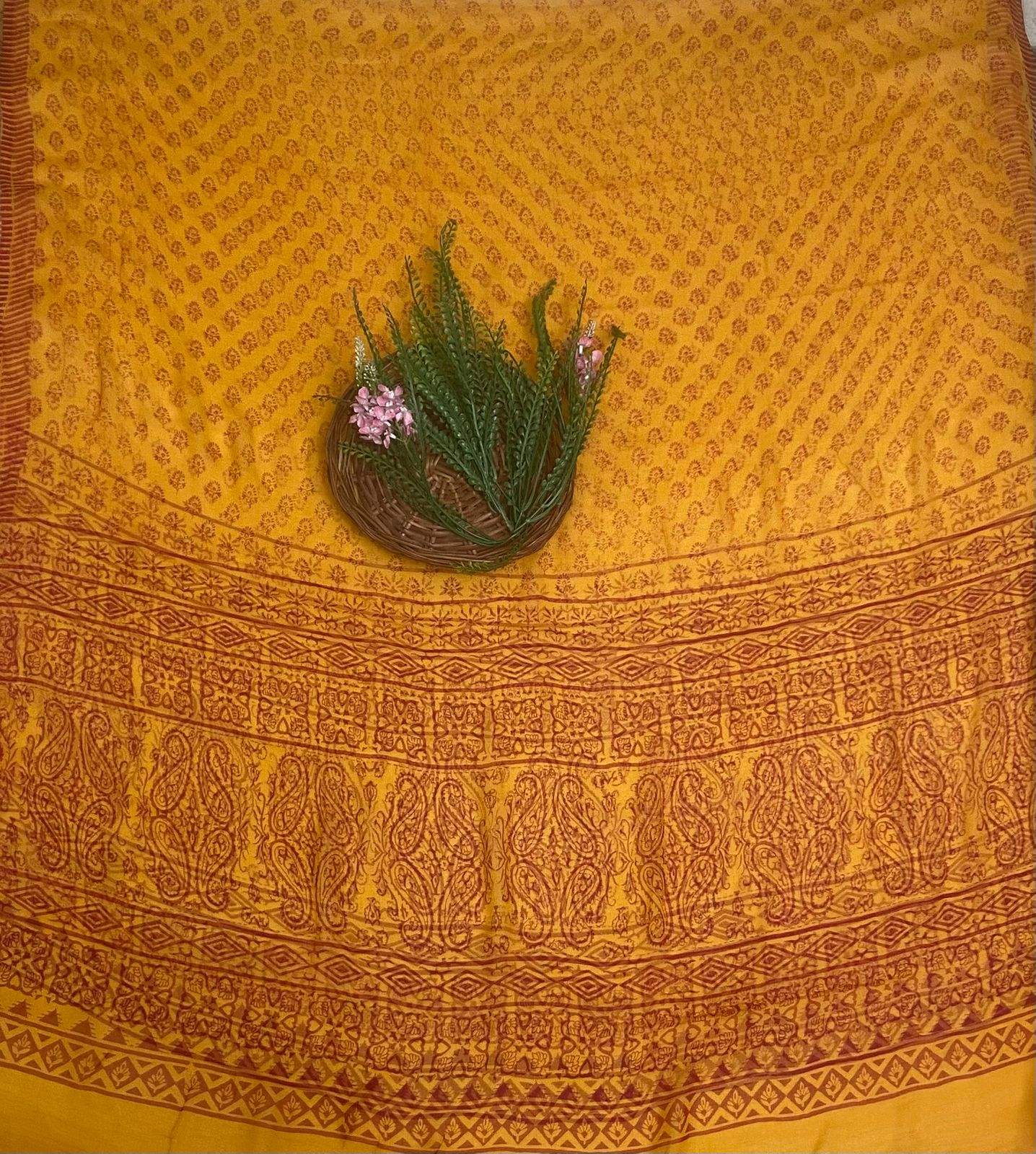 Crepe Mustard Suit Fabric / Phoolon Ka Ghar