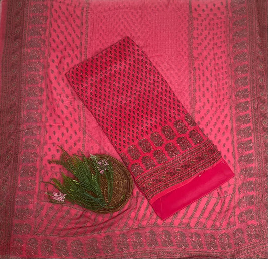 Crepe Magenta Suit Fabric / Phoolon Ka Ghar