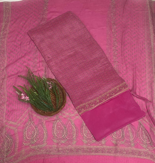 Crepe Pink Suit Fabric / Phoolon Ka Ghar