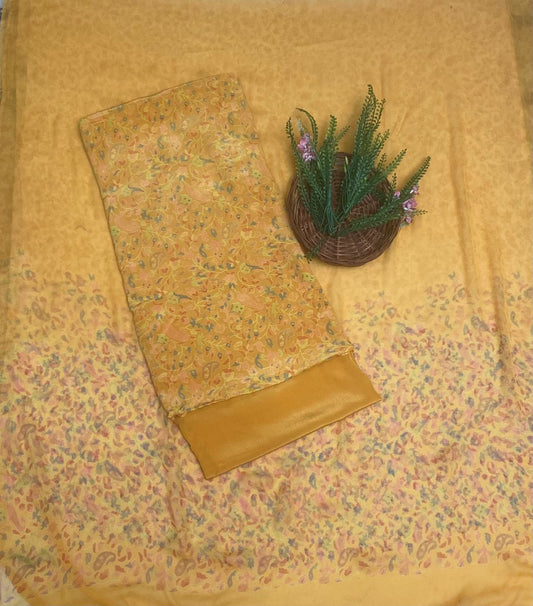 Crepe Mustard Yellow Suit Fabric / Phoolon Ka Ghar
