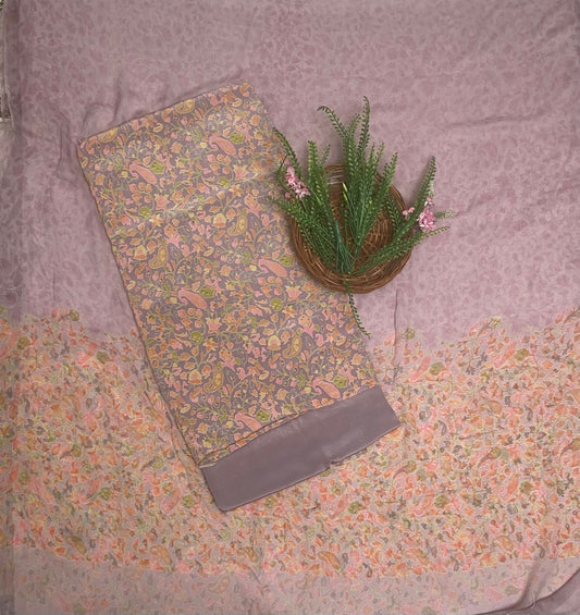 Crepe Dusty Lilac Suit Fabric / Phoolon Ka Ghar