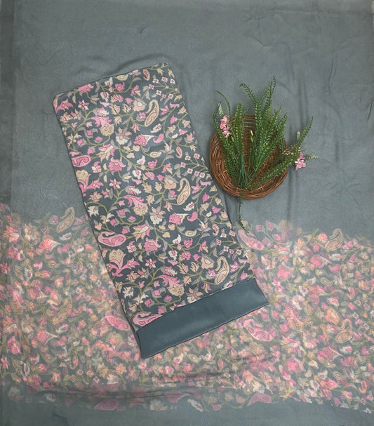 Crepe Grey Suit Fabric / Phoolon Ka Ghar