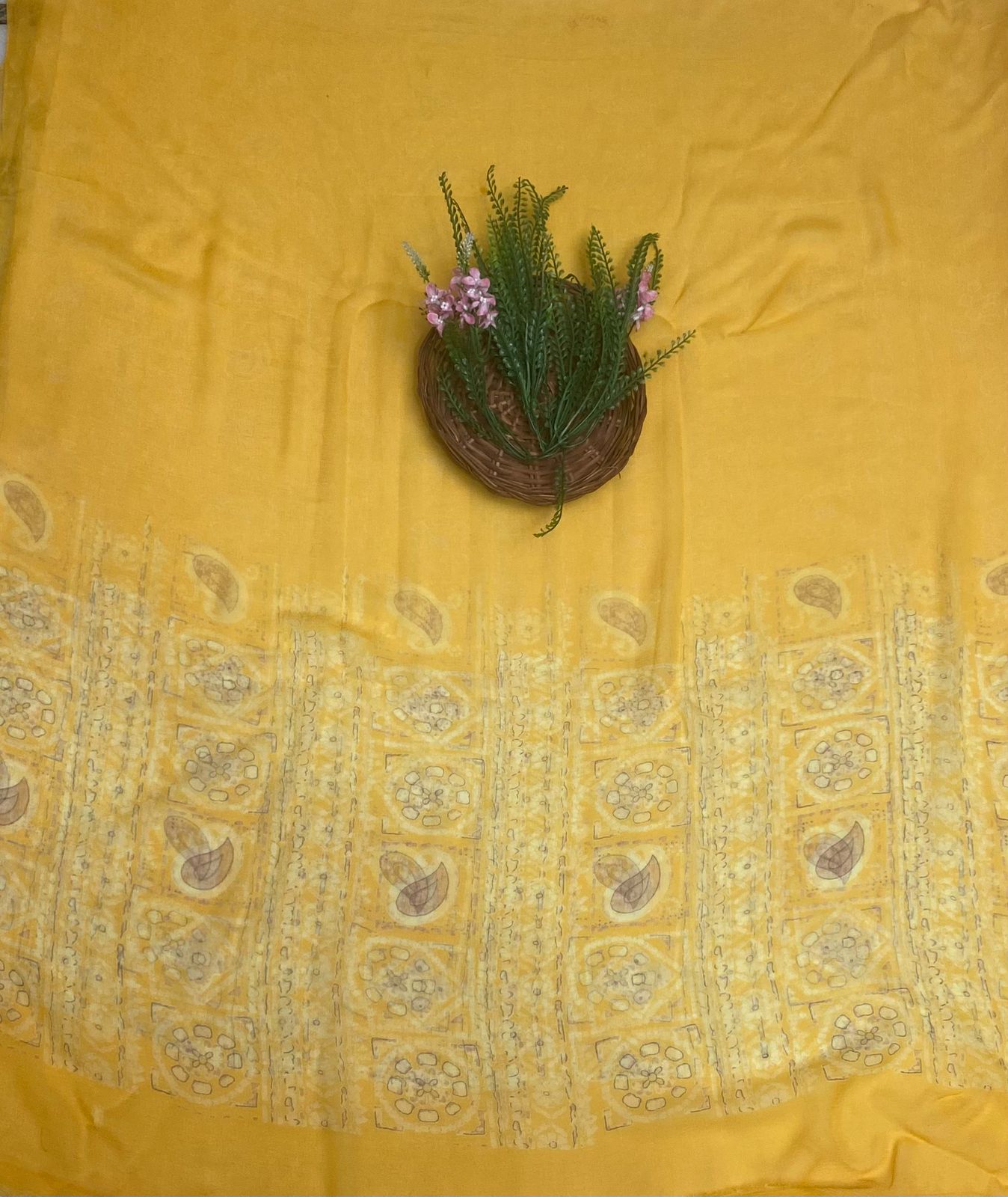Satin Yellow Suit Fabric / Phoolon Ka Ghar