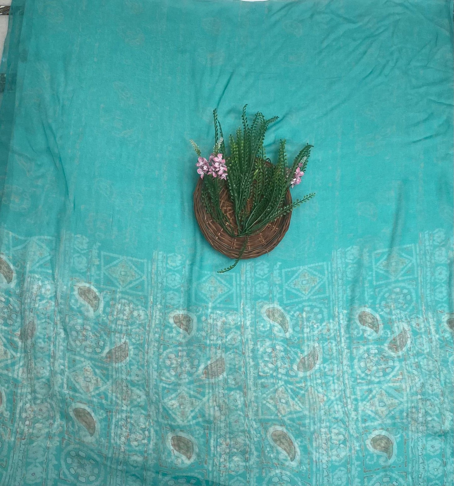 Satin Sea Green Suit Fabric / Phoolon Ka Ghar