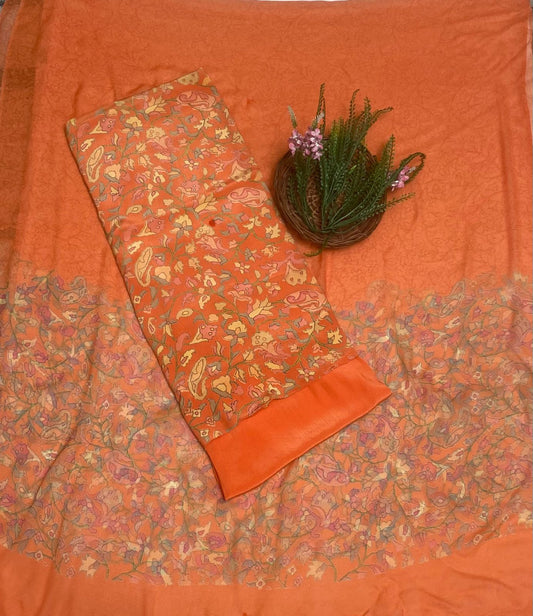 Crepe Orange Suit Fabric / Phoolon Ka Ghar